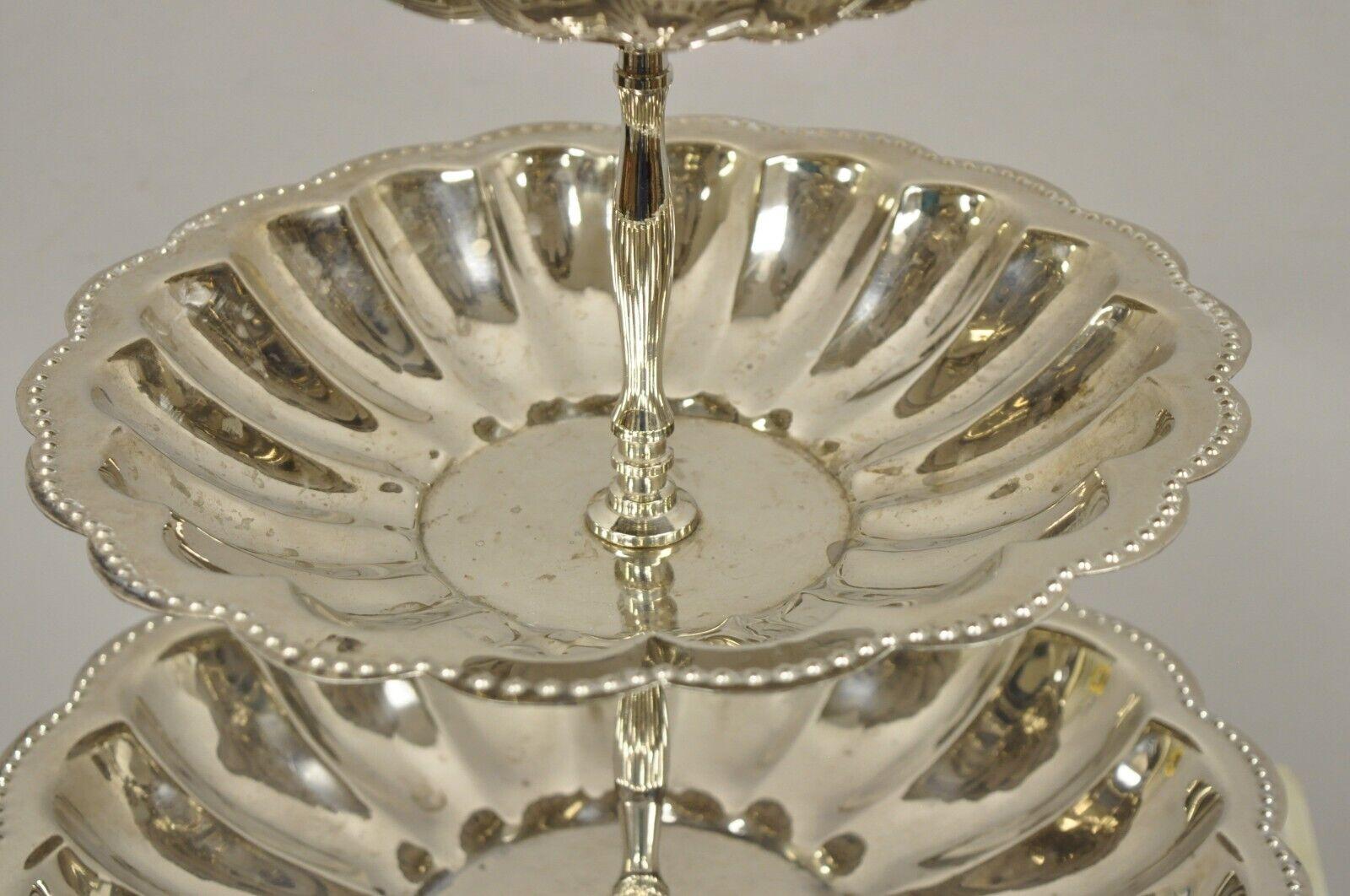 Vintage French Regency Style 3 Tier Silver Plate Serving Platter Stand 2