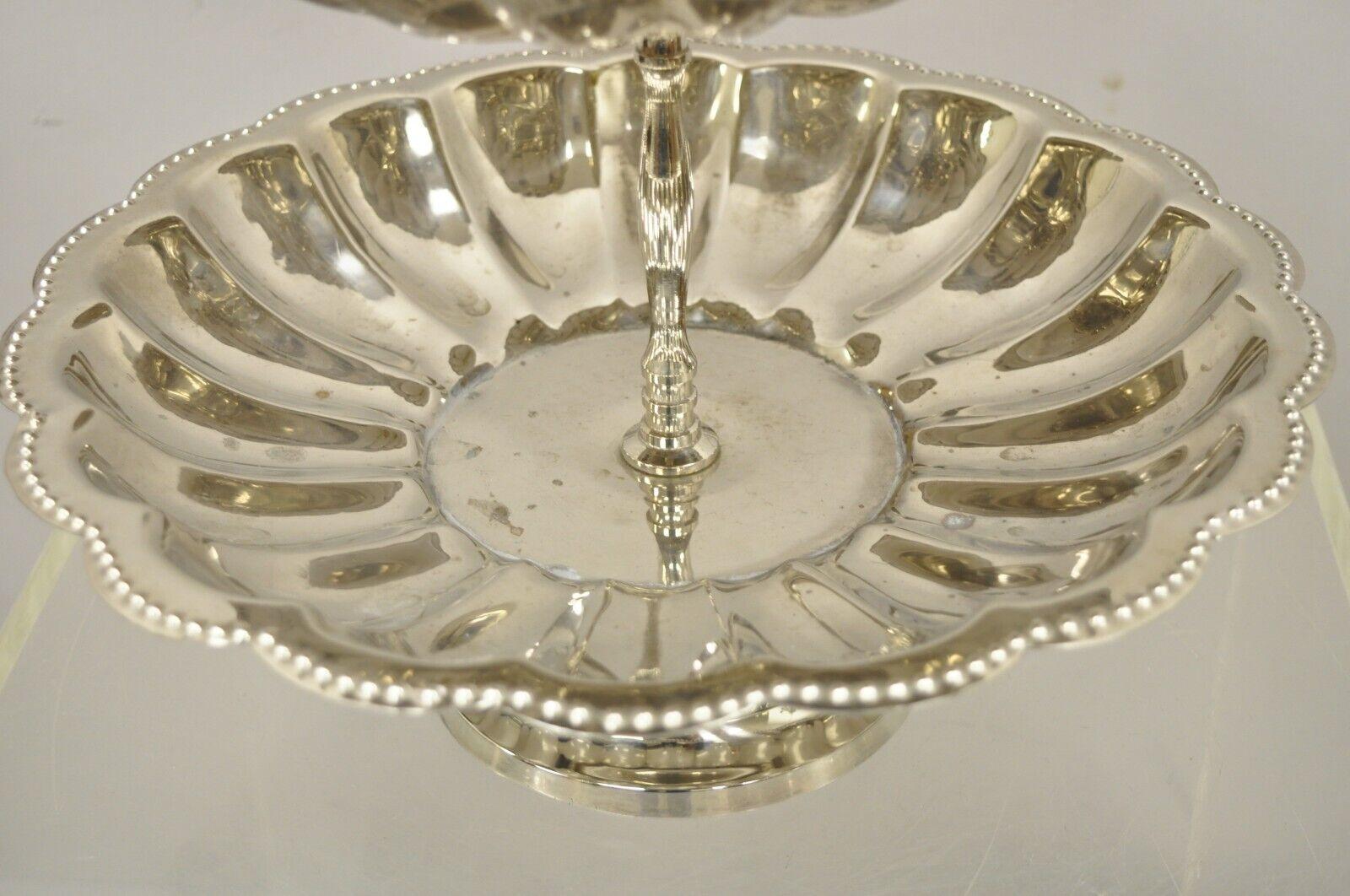 Vintage French Regency Style 3 Tier Silver Plate Serving Platter Stand 3