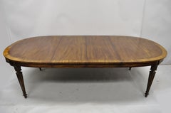 Vintage French Regency Style Banded Walnut Oval Dining Room Table