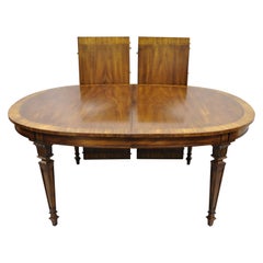 Vintage French Regency Style Banded Walnut Oval Dining Room Table