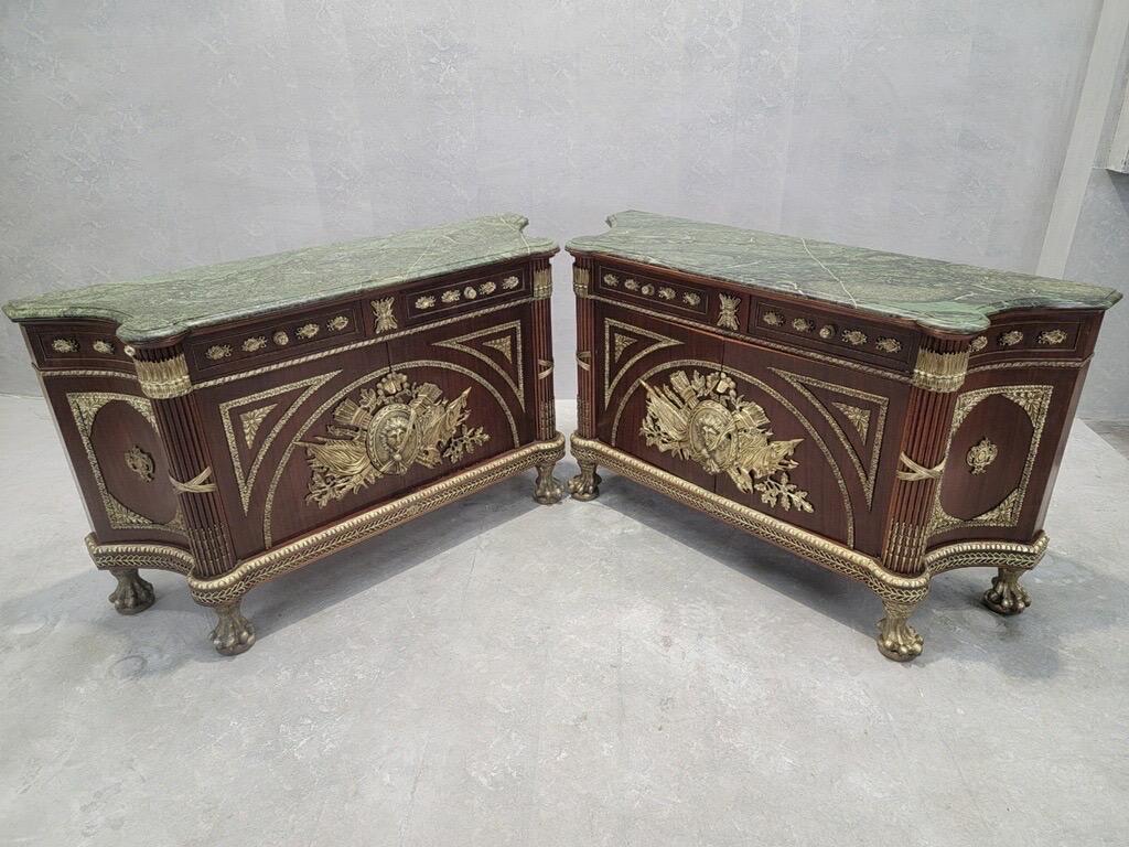 Vintage French Regency Style Brass Ormolu Marble Top Sideboard/Cabinet -Pair For Sale 5