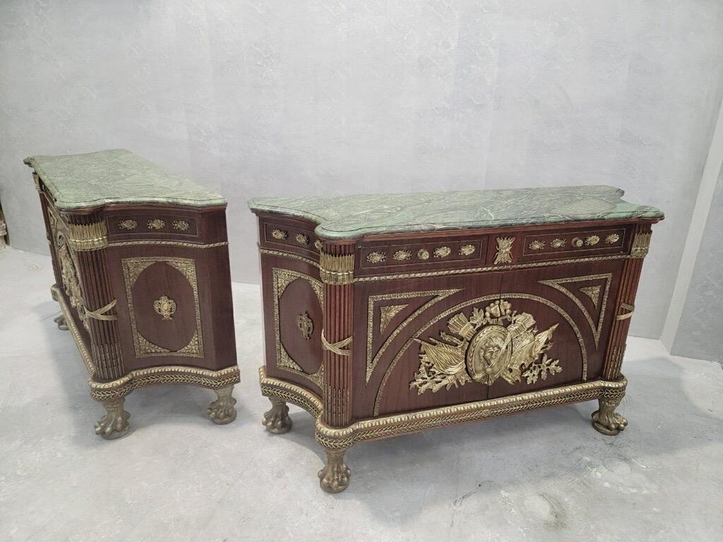 Vintage French Regency Style Brass Ormolu Marble Top Sideboard/Cabinet -Pair For Sale 9