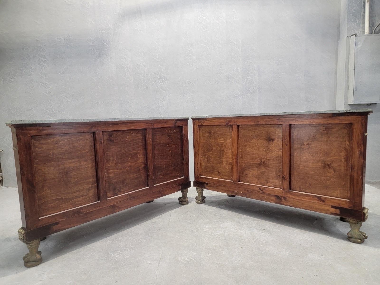 Vintage French Regency Style Brass Ormolu Marble Top Sideboard/Cabinet -Pair In Good Condition For Sale In Chicago, IL