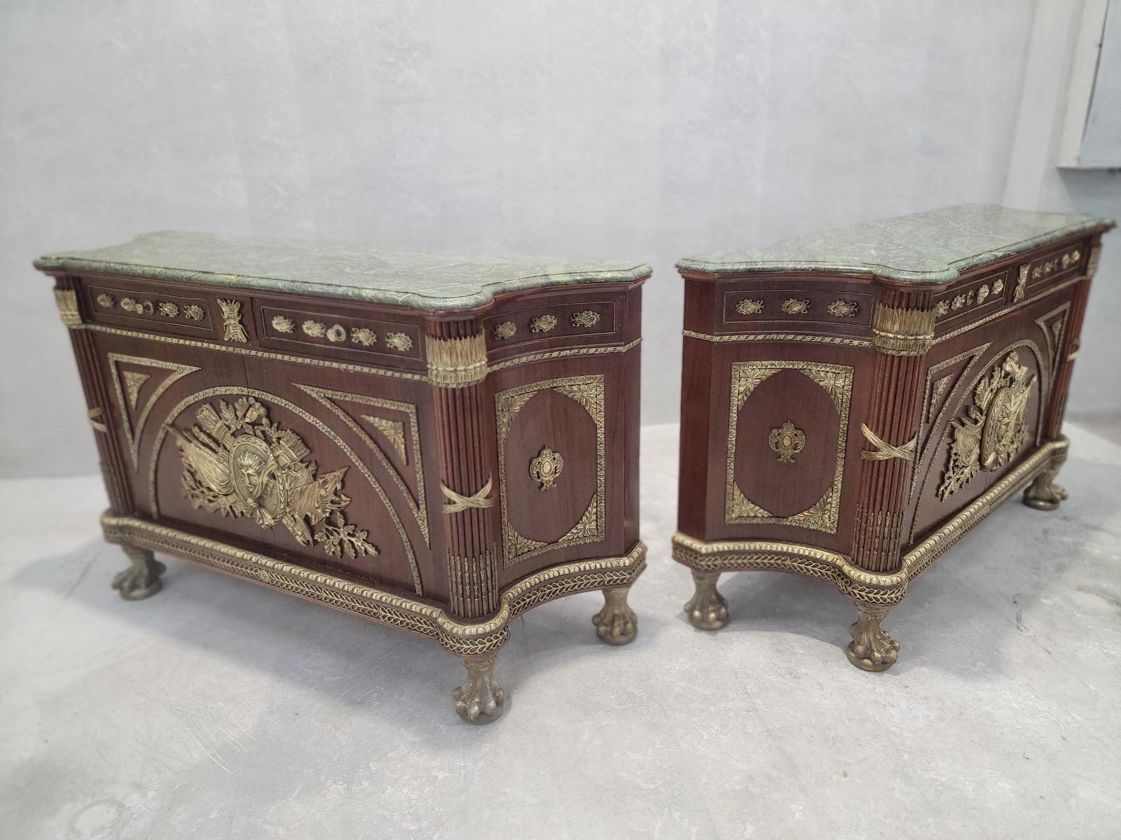 Vintage French Regency Style Brass Ormolu Marble Top Sideboard/Cabinet -Pair For Sale 1