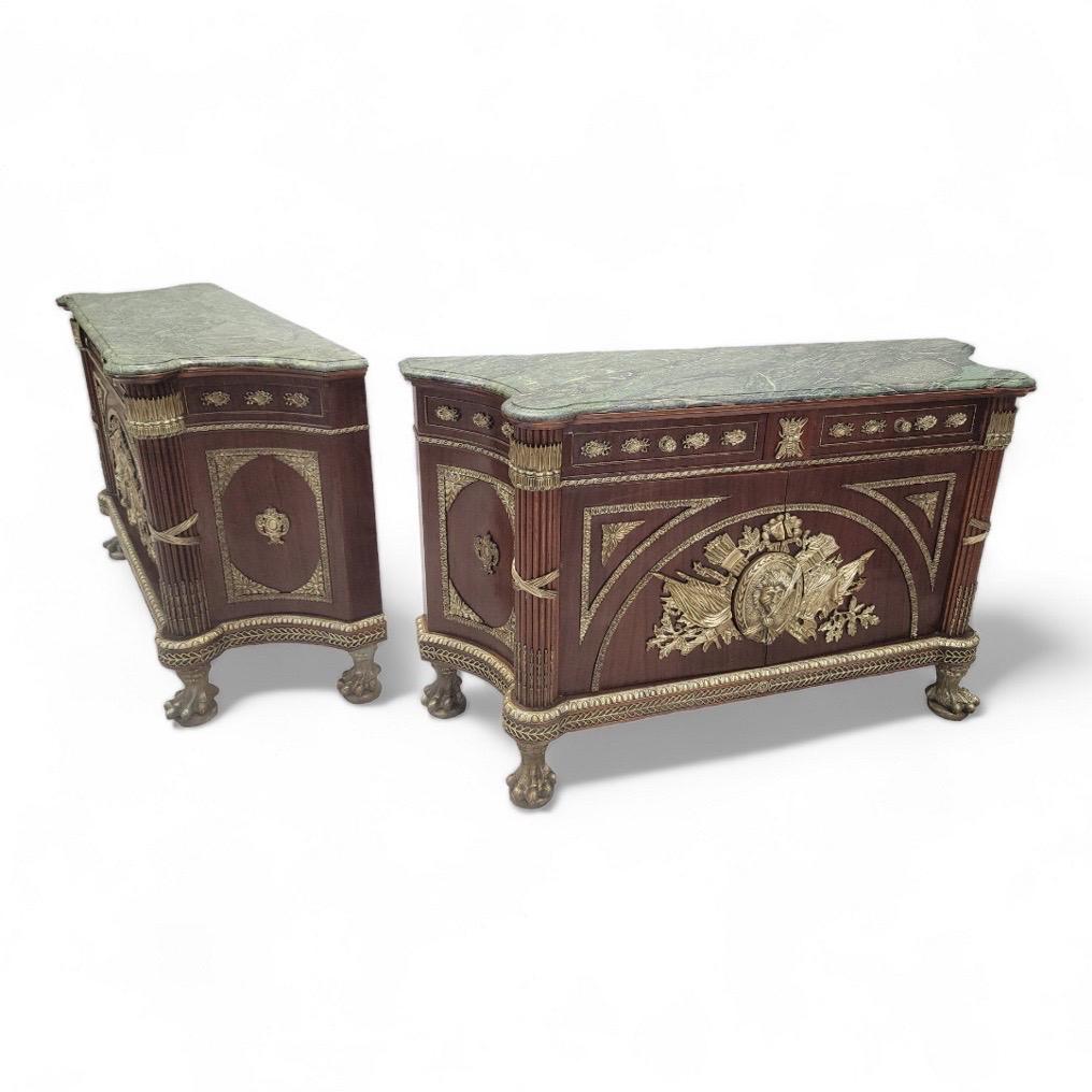 Vintage French Regency Style Brass Ormolu Marble Top Sideboard/Cabinet -Pair For Sale 3