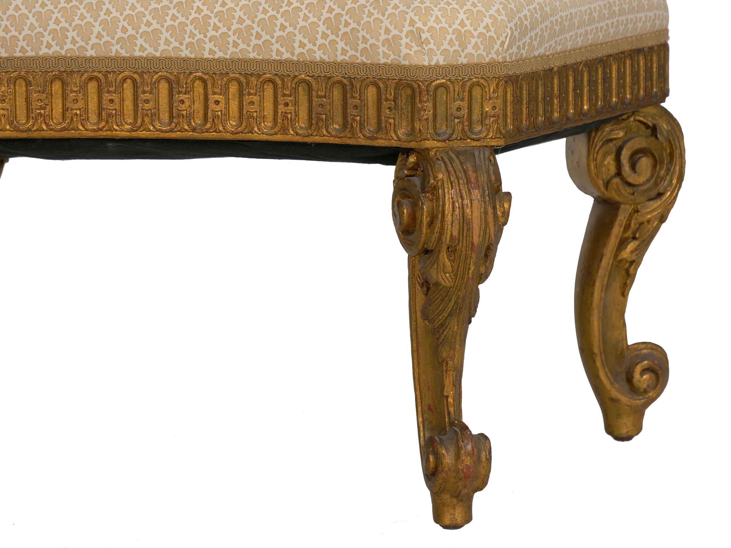 Fabric Vintage French Regency Style Carved Giltwood Foot Stool Bench, 20th Century