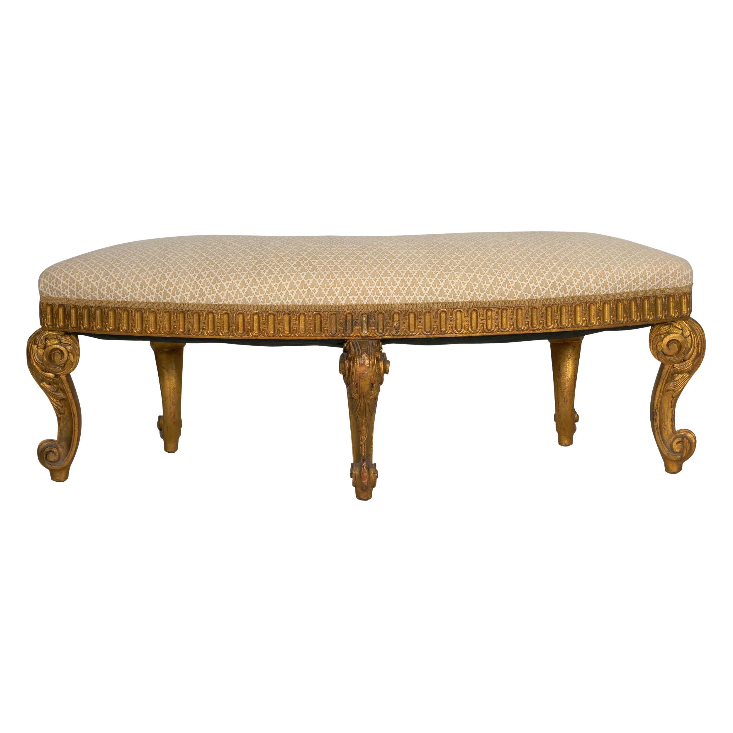 Vintage French Regency Style Carved Giltwood Foot Stool Bench, 20th Century