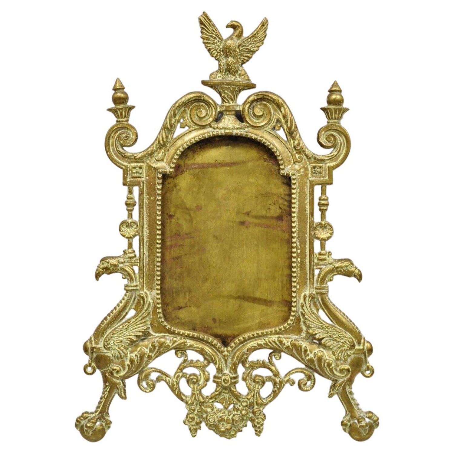 Vintage French Regency Style Cast Brass Bronze Figural Eagle Picture Frame  For Sale at 1stDibs