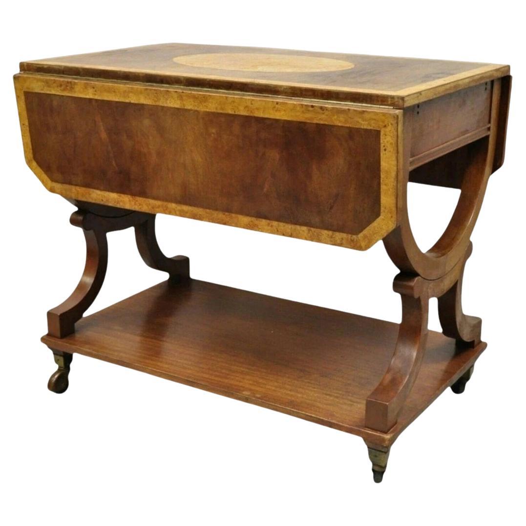 Vintage Französisch Regency Style Dropleaf Mahagoni Bar Cart Serviertisch auf Rädern im Angebot
