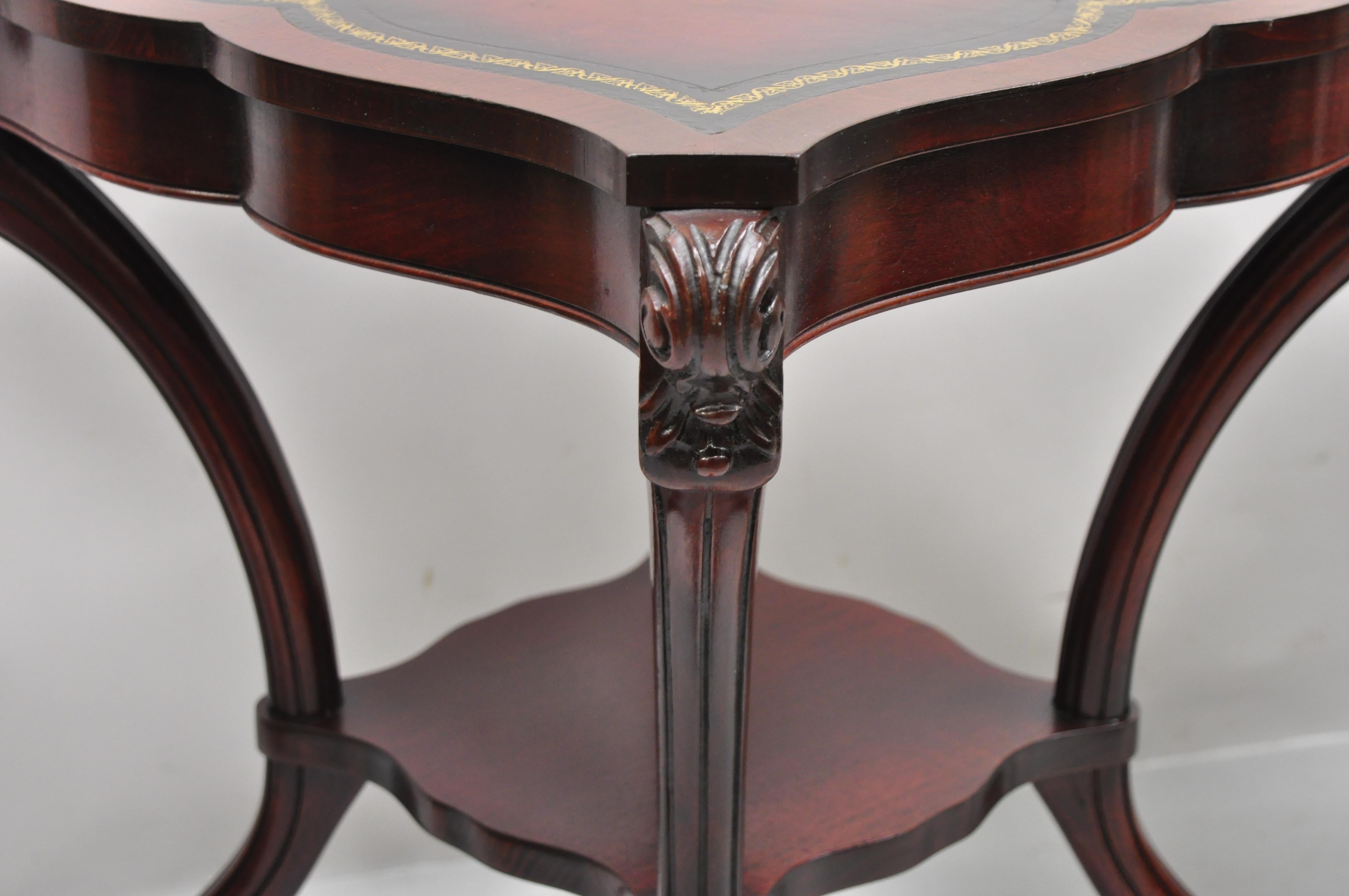 Vintage French Regency Style Red Leather Top Mahogany Lamp End Tables, a Pair For Sale 2