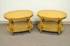 Vintage French Regency Style Two Tier Fruitwood Lamp End Tables - a Pair