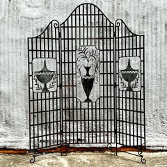 Vintage French Regency Wrought Iron Urn Folding Screen