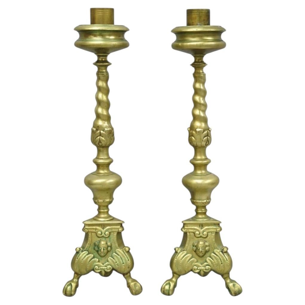Vintage French Renaissance Brass Figural Candlestick Pricket Candleholder a Pair