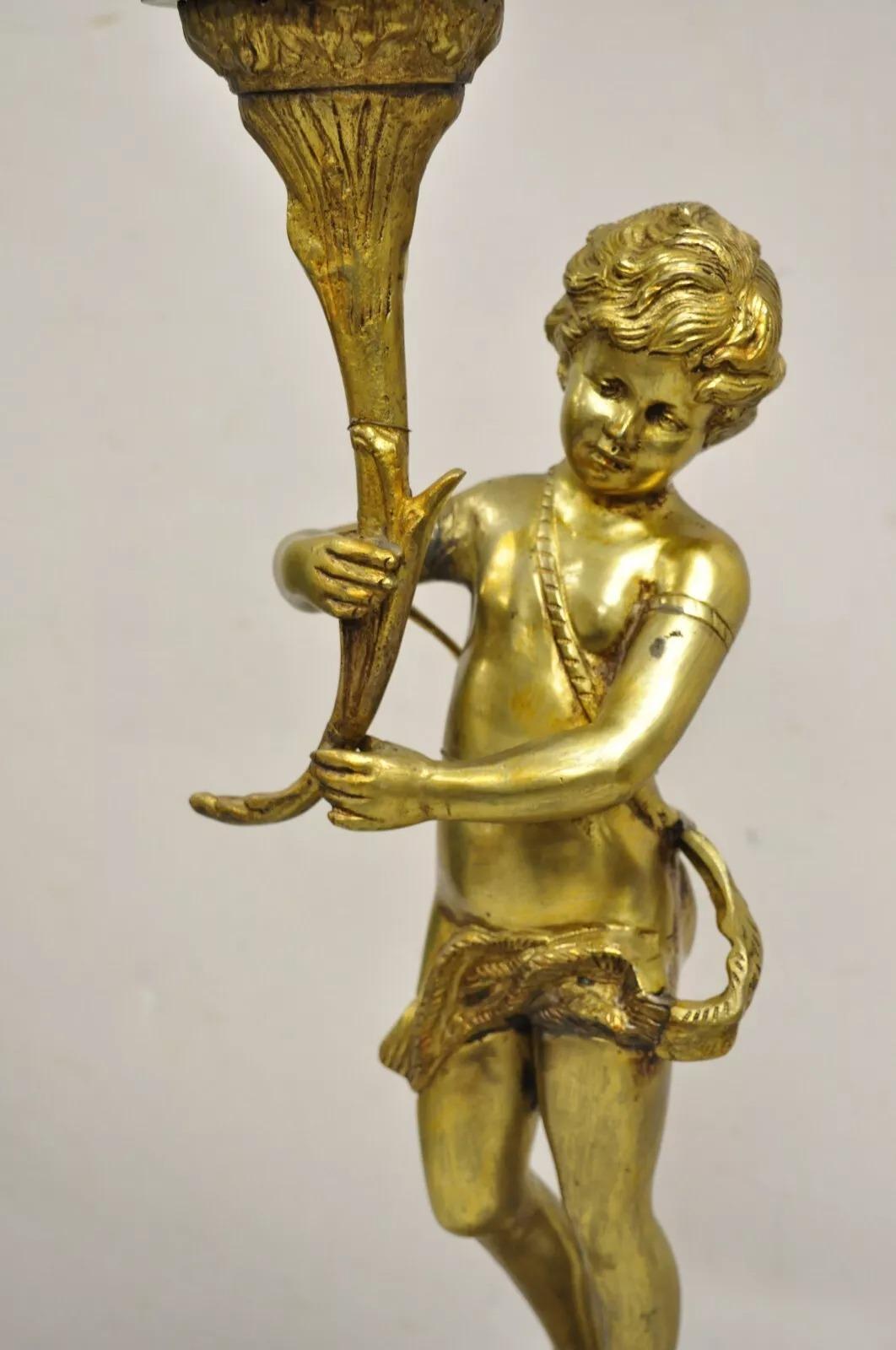 Unknown Vintage French Renaissance Brass Rococo Gold Figural Cherub Putti Table Lamp For Sale