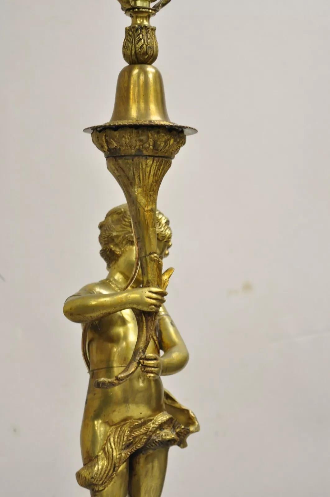Vintage French Renaissance Brass Rococo Gold Figural Cherub Putti Table Lamp For Sale 2