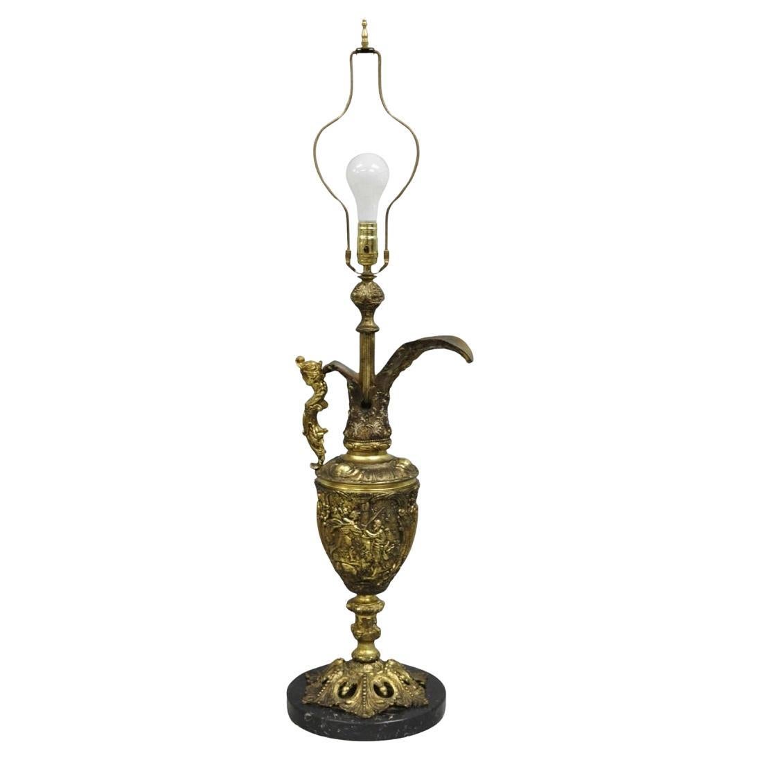 Vintage French Renaissance Large Figural Bronze Ewer Urn Pitcher Table Lamp