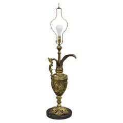 Vintage French Renaissance Large Figural Bronze Ewer Urn Pitcher Table Lamp