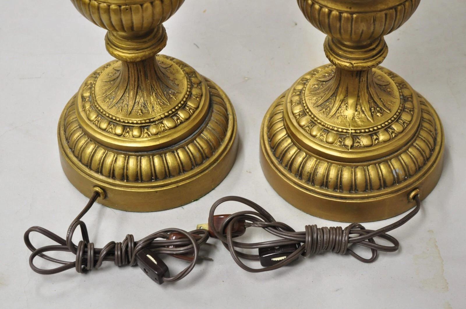 Vintage French Renaissance Louis XV Gold Gilt Metal Tall Table Lamps - a Pair For Sale 5