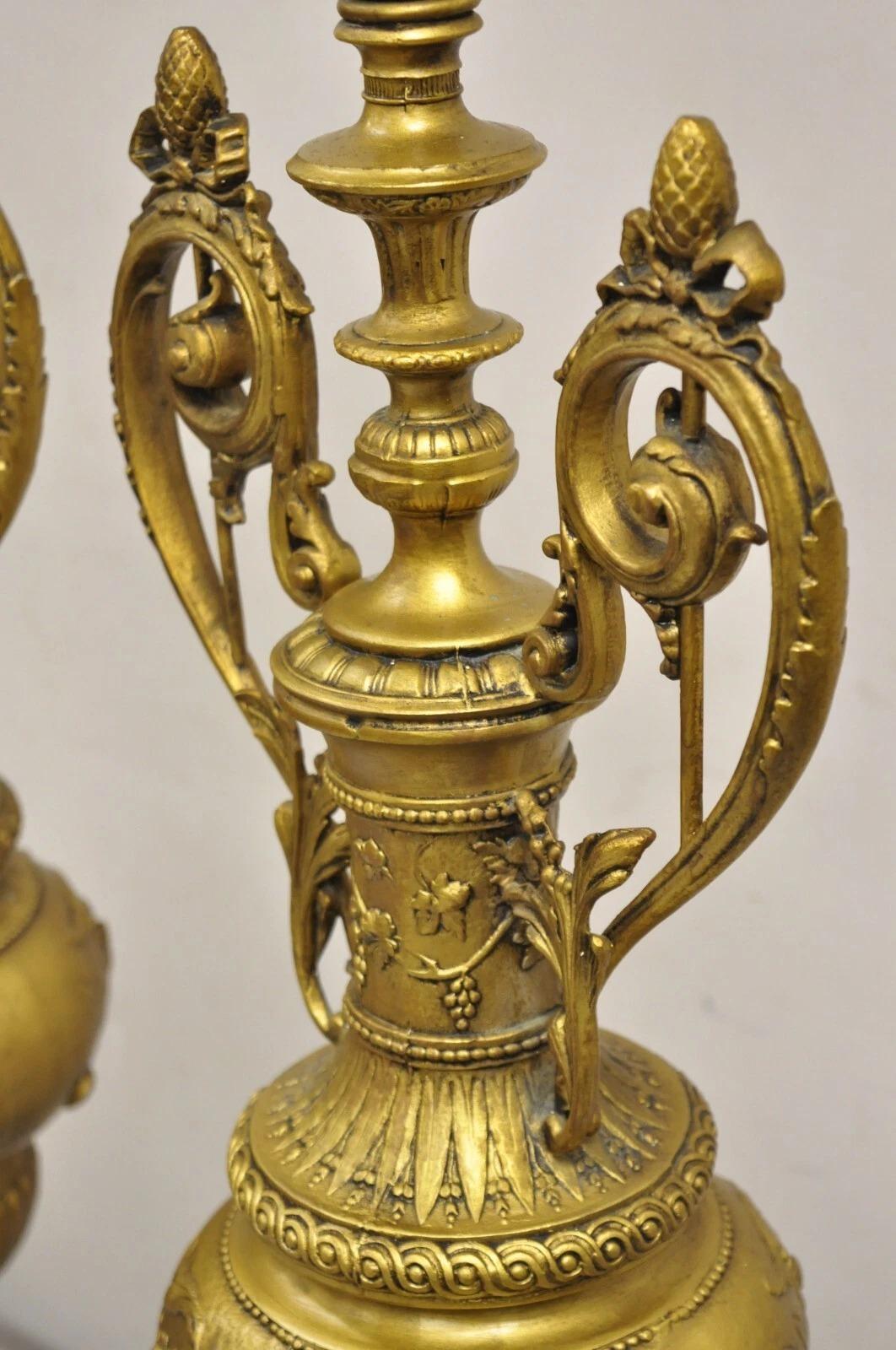 Vintage French Renaissance Louis XV Gold Gilt Metal Tall Table Lamps - a Pair For Sale 6