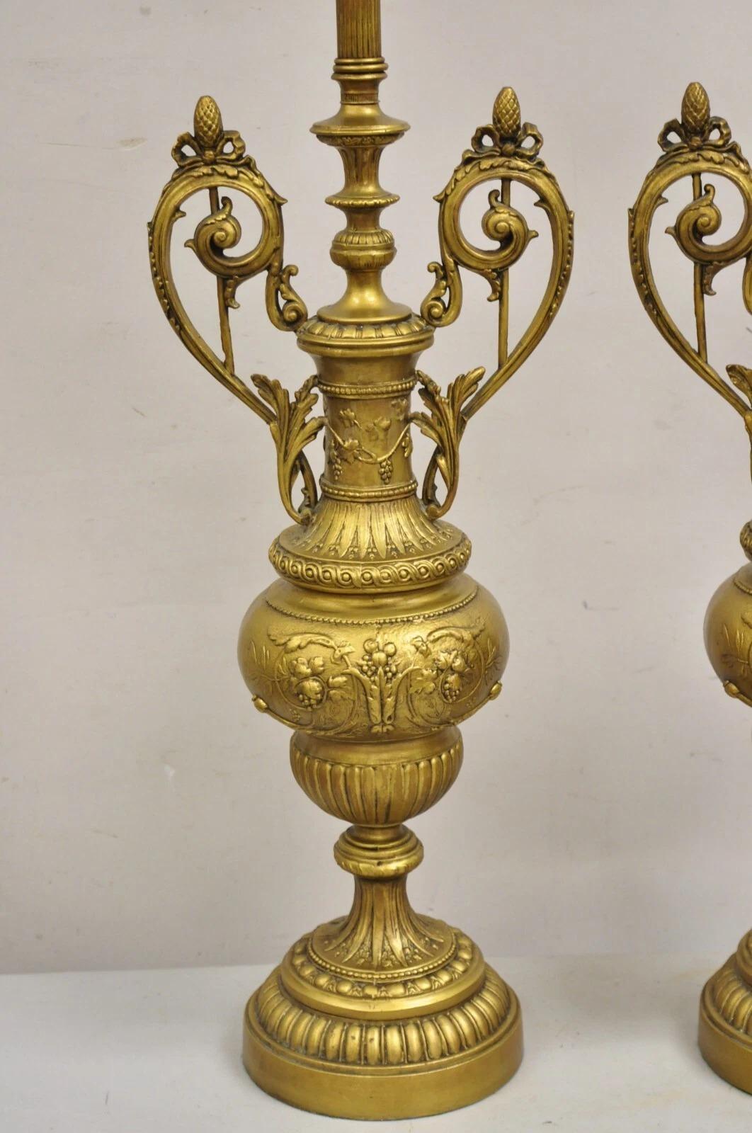 Unknown Vintage French Renaissance Louis XV Gold Gilt Metal Tall Table Lamps - a Pair For Sale