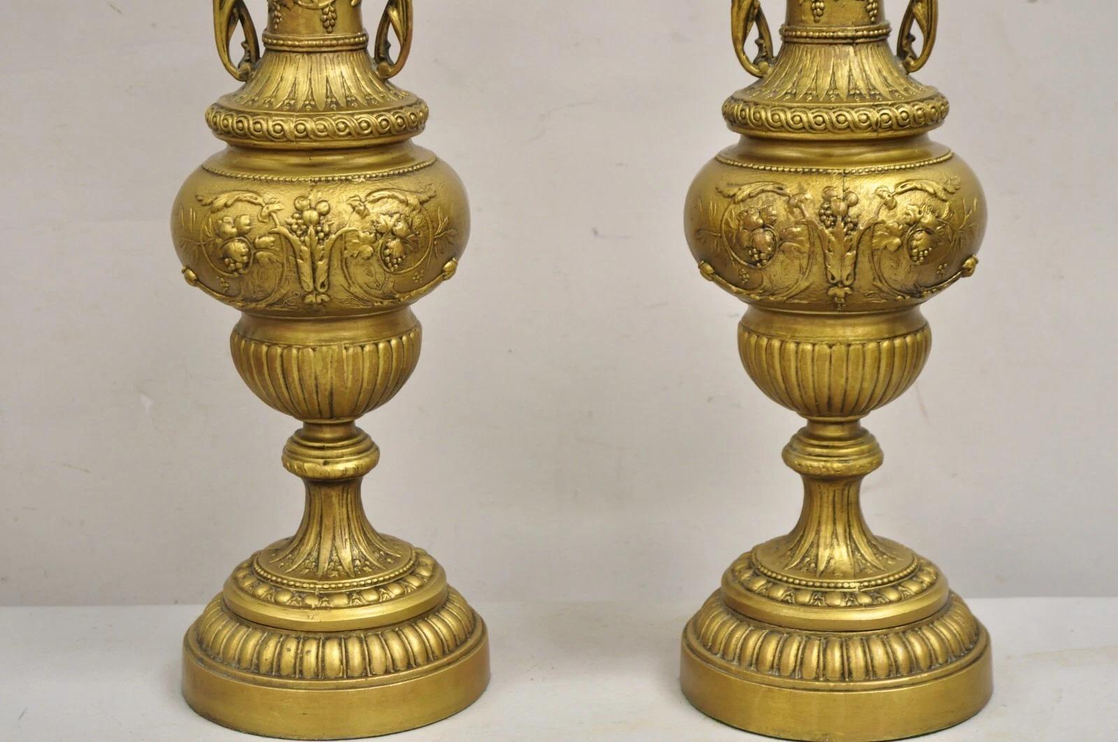 20th Century Vintage French Renaissance Louis XV Gold Gilt Metal Tall Table Lamps - a Pair For Sale