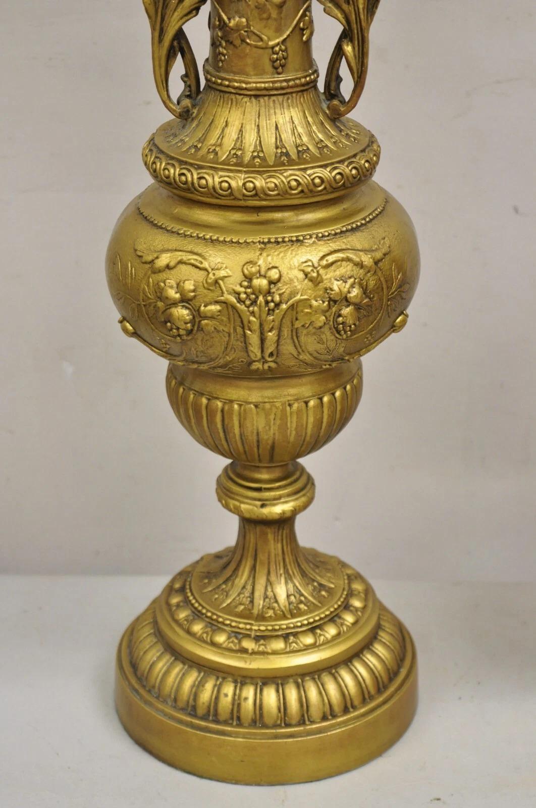 Vintage French Renaissance Louis XV Gold Gilt Metal Tall Table Lamps - a Pair For Sale 1