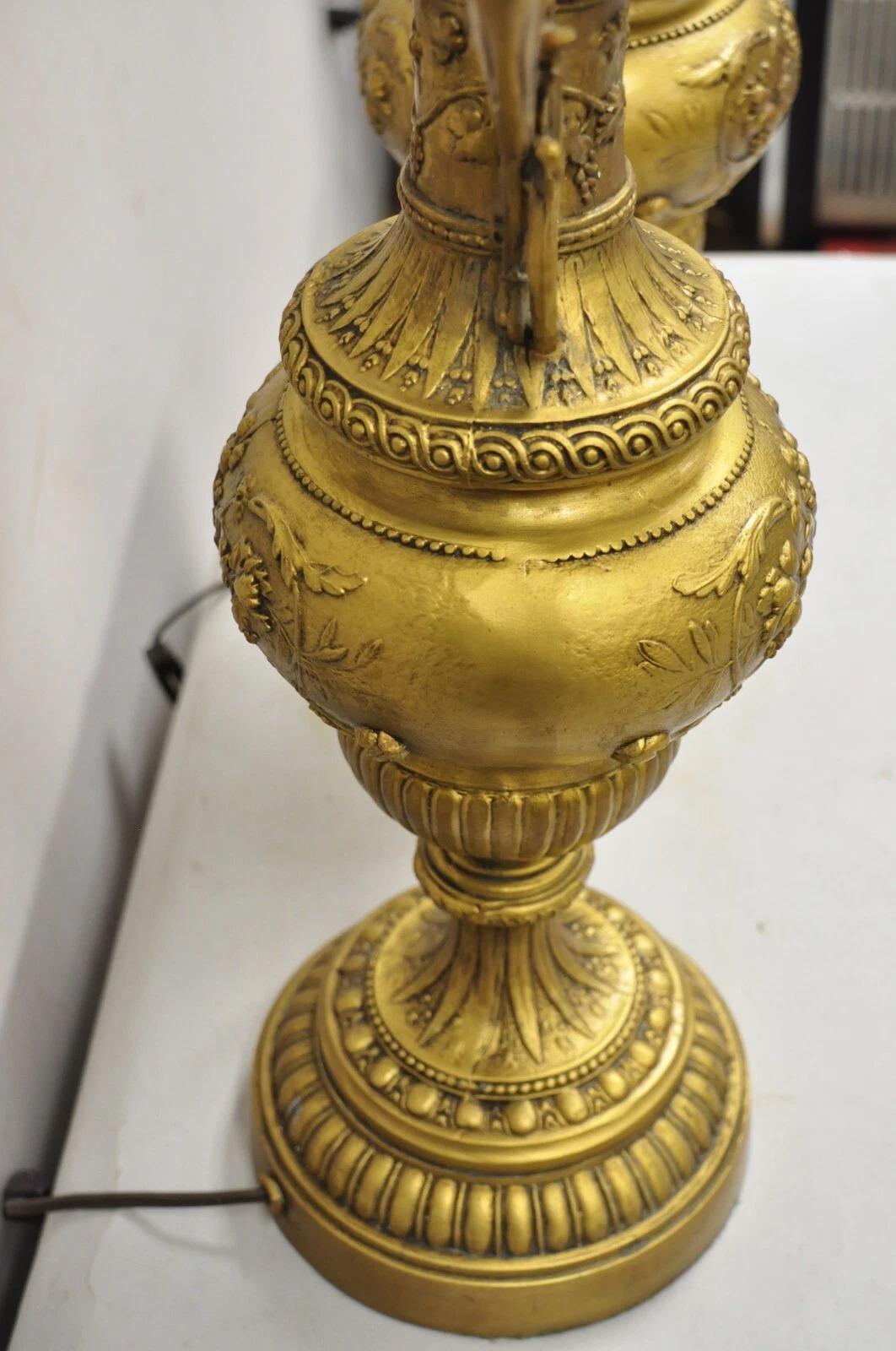 Vintage French Renaissance Louis XV Gold Gilt Metal Tall Table Lamps - a Pair For Sale 4