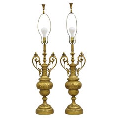 Lampada da tavolo alta in metallo dorato d'epoca rinascimentale francese Luigi XV - una coppia