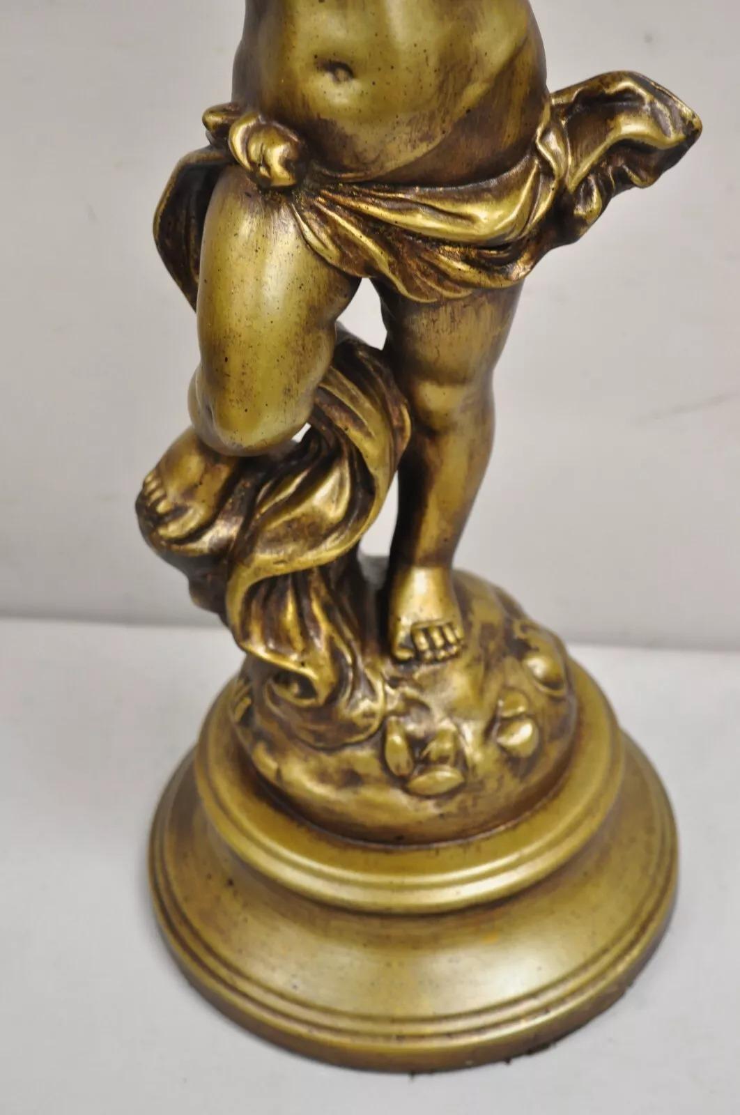 Lámpara de sobremesa Vintage French Renaissance Metal Figural Girl Cherub Putti Candelabra en venta 2