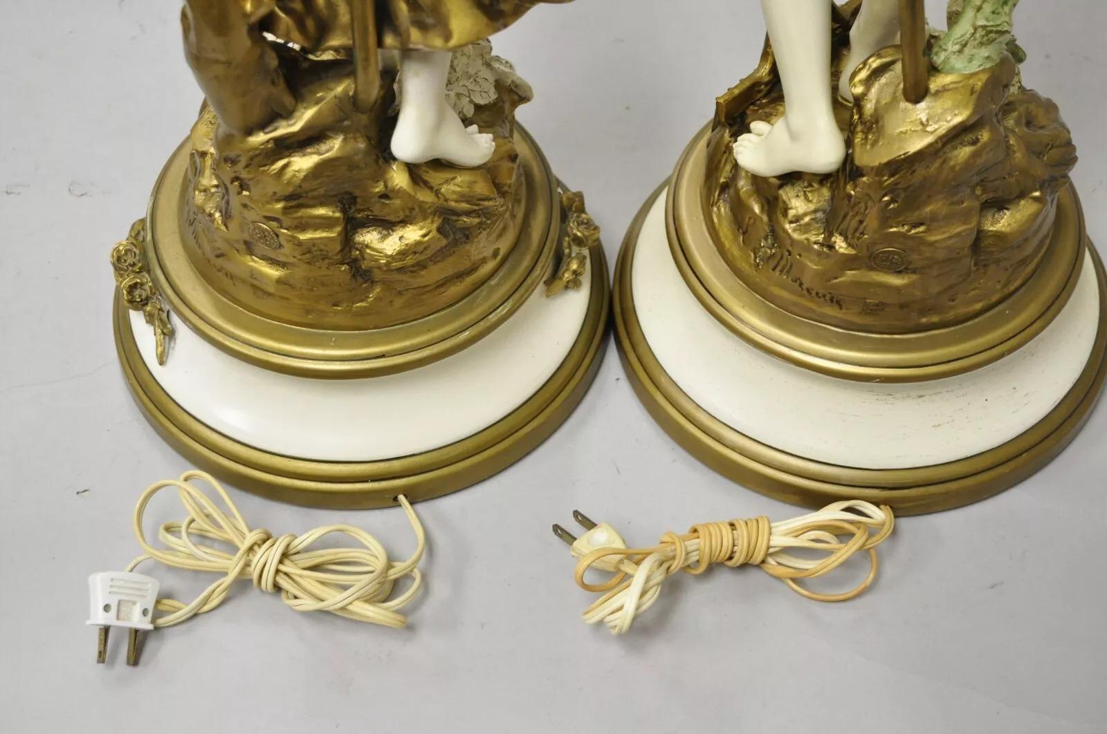 Vintage French Renaissance Moreau Metal Boy and Girl Figural Table Lamp - a Pair For Sale 5