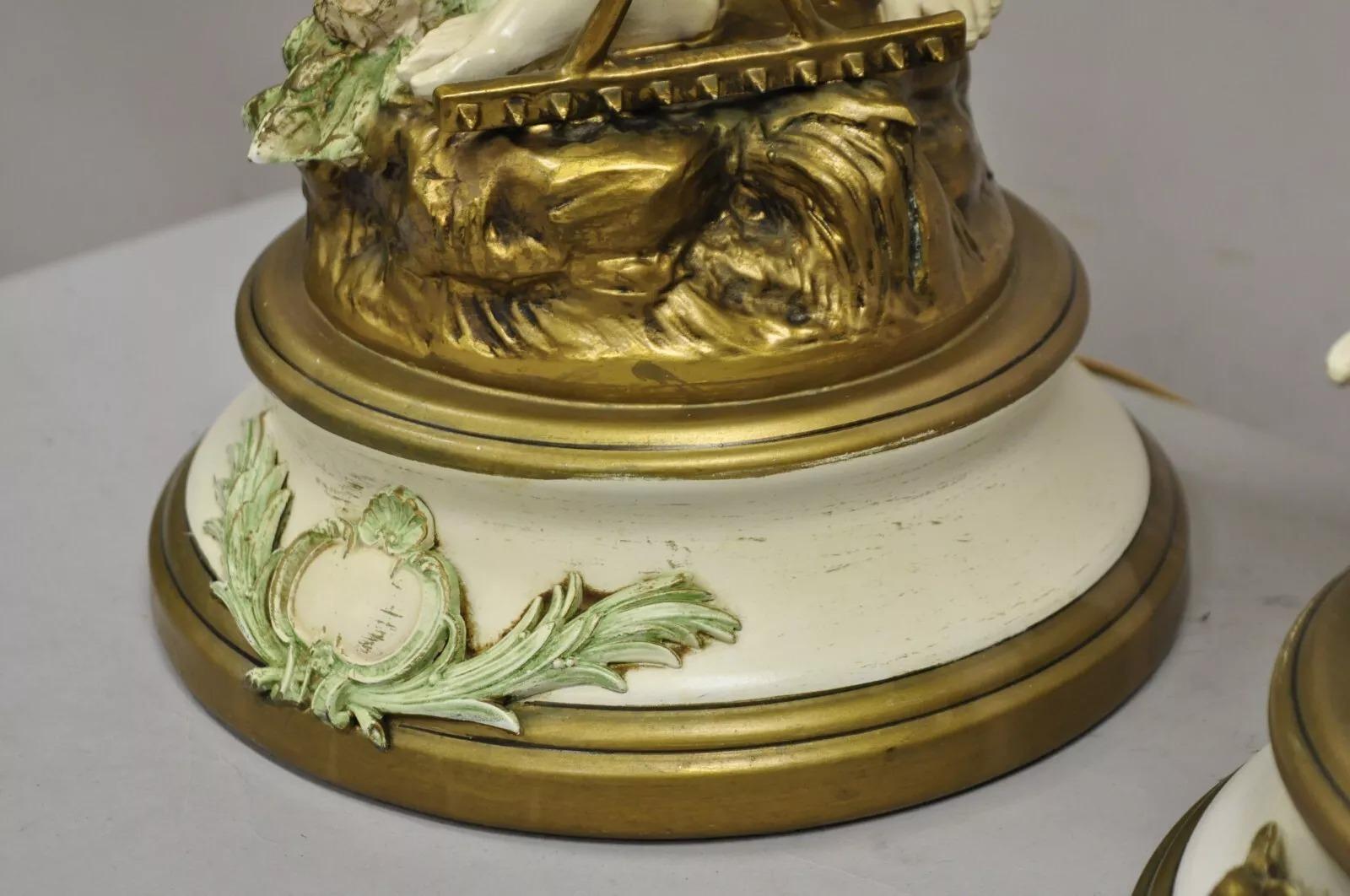 Vintage French Renaissance Moreau Metal Boy and Girl Figural Table Lamp - a Pair For Sale 6