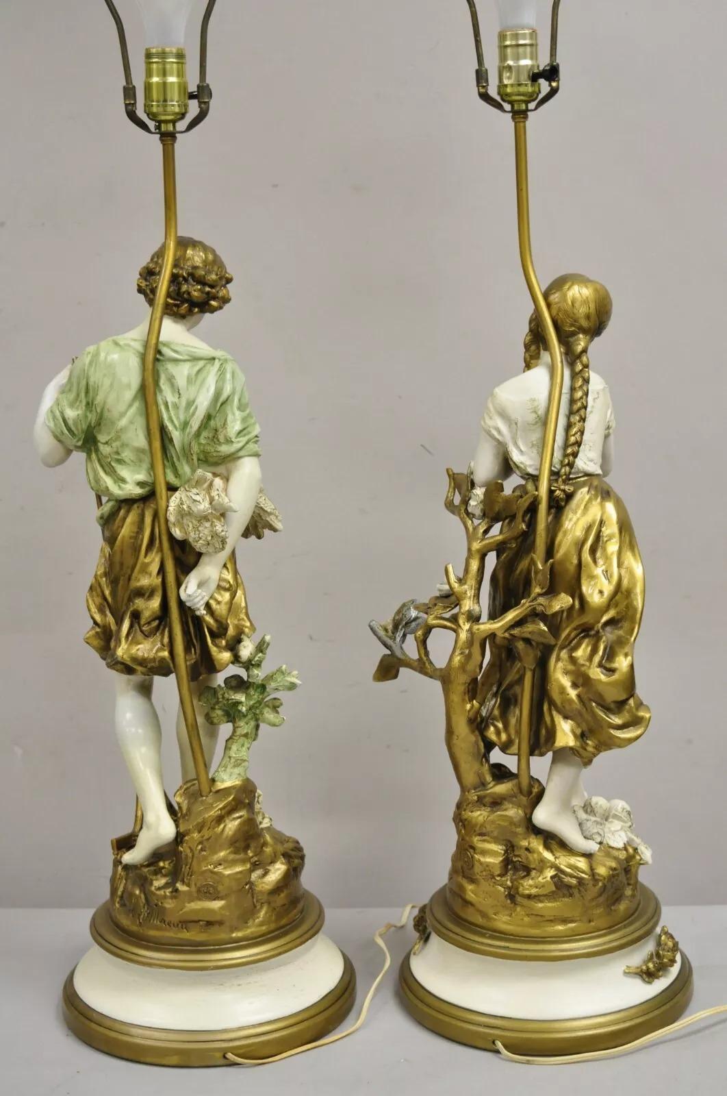 Vintage French Renaissance Moreau Metal Boy and Girl Figural Table Lamp - a Pair For Sale 7