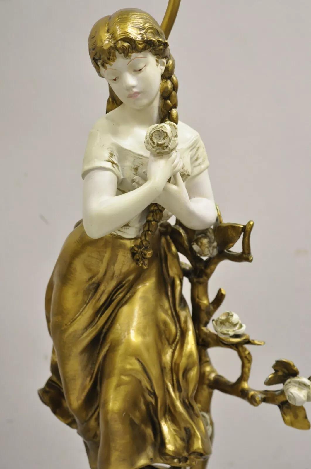 Vintage French Renaissance Moreau Metal Boy and Girl Figural Table Lamp - a Pair For Sale 2