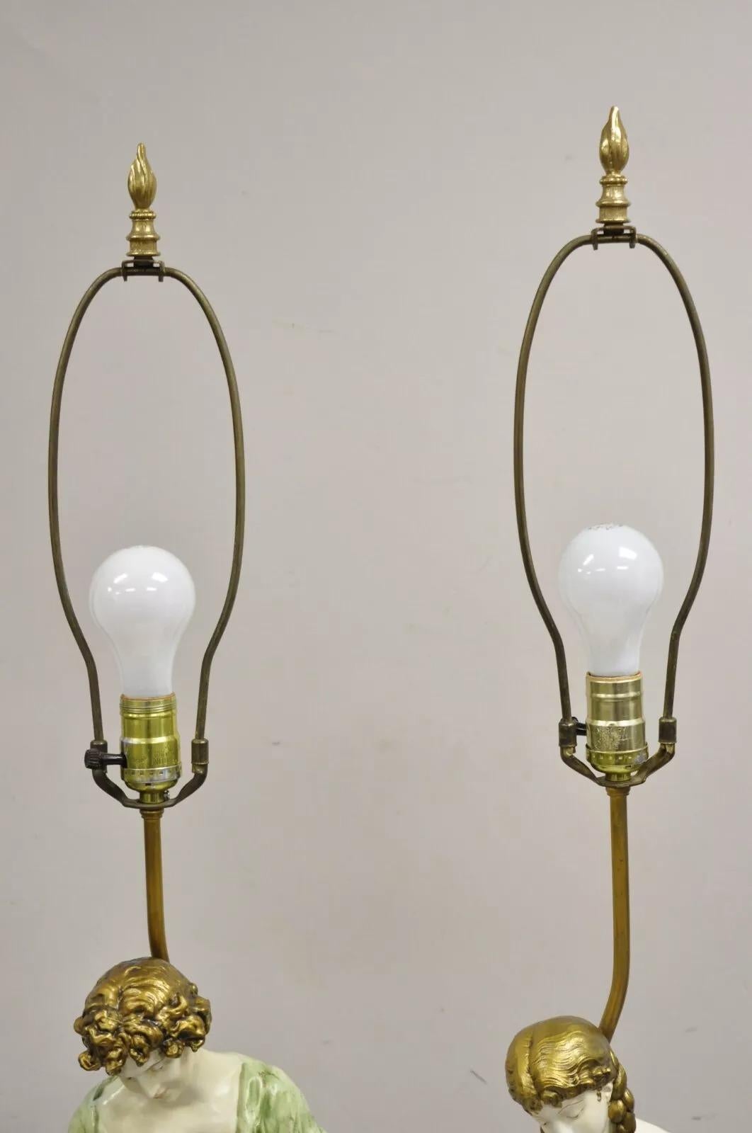 Vintage French Renaissance Moreau Metal Boy and Girl Figural Table Lamp - a Pair For Sale 3