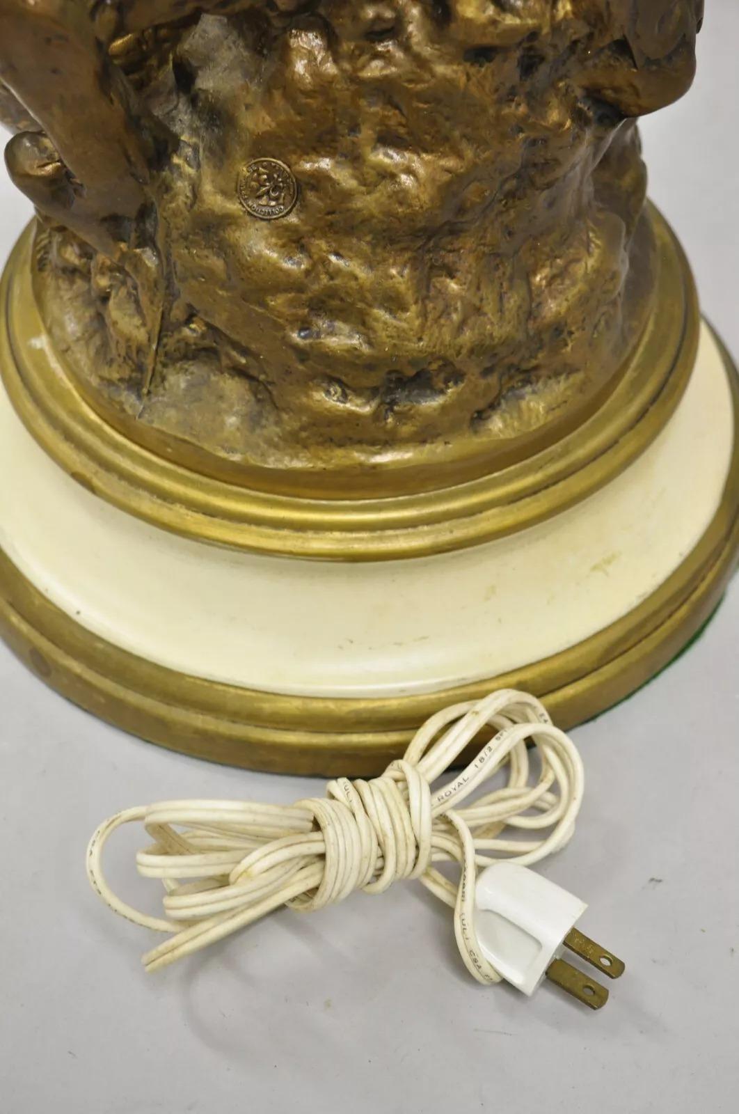 Vintage French Renaissance Moreau Metall Junge und Mädchen große figurale Tischlampe im Angebot 5