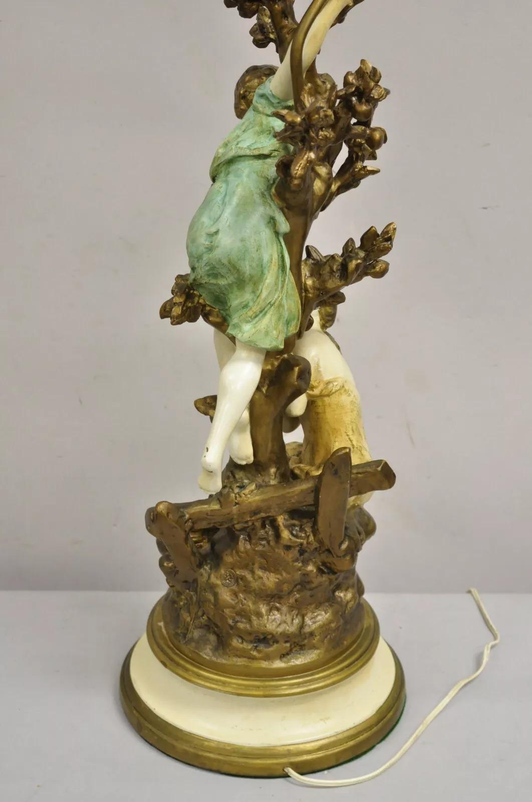 Vintage French Renaissance Moreau Metall Junge und Mädchen große figurale Tischlampe im Angebot 6