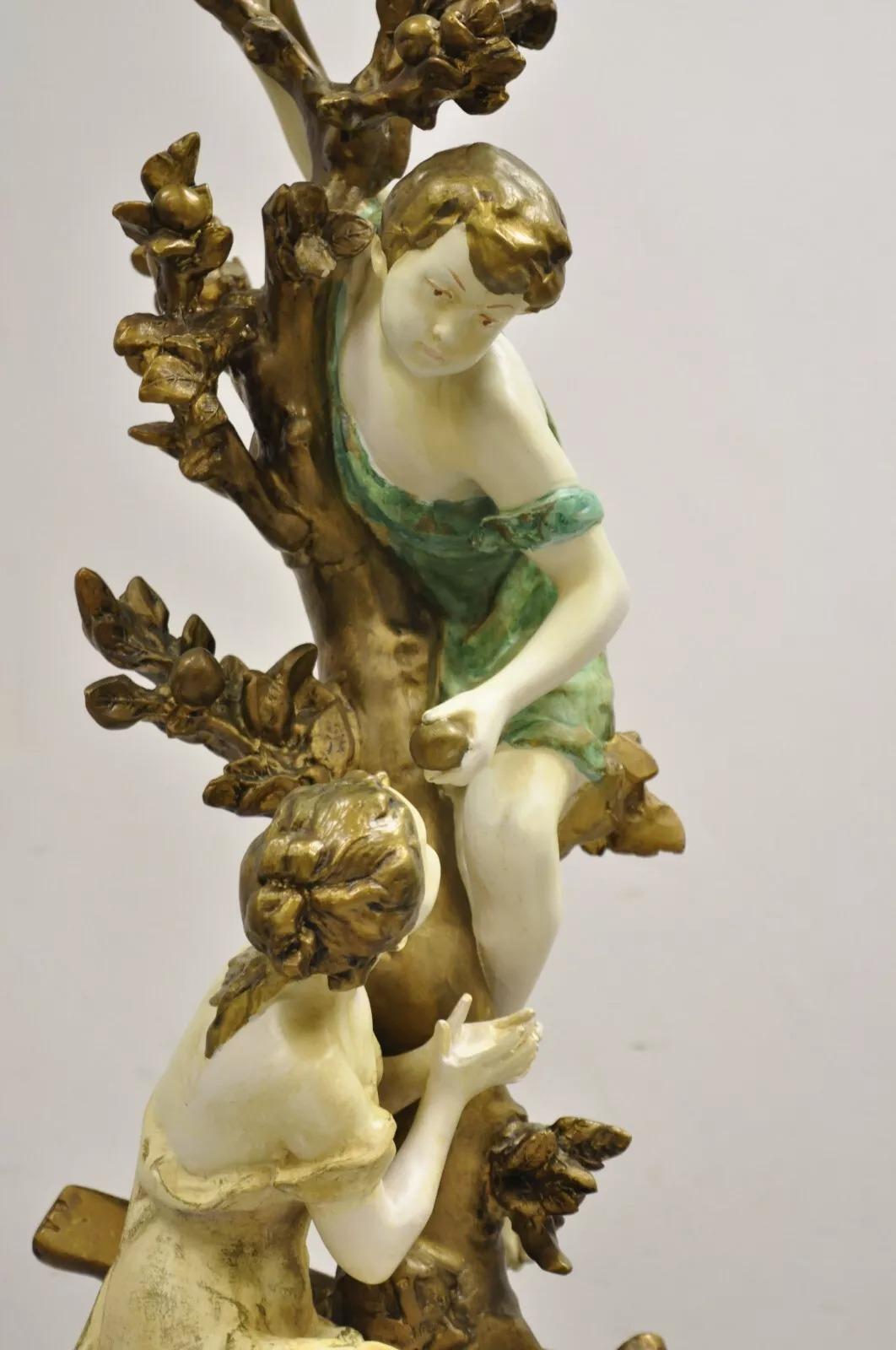 Vintage French Renaissance Moreau Metall Junge und Mädchen große figurale Tischlampe im Zustand „Gut“ im Angebot in Philadelphia, PA