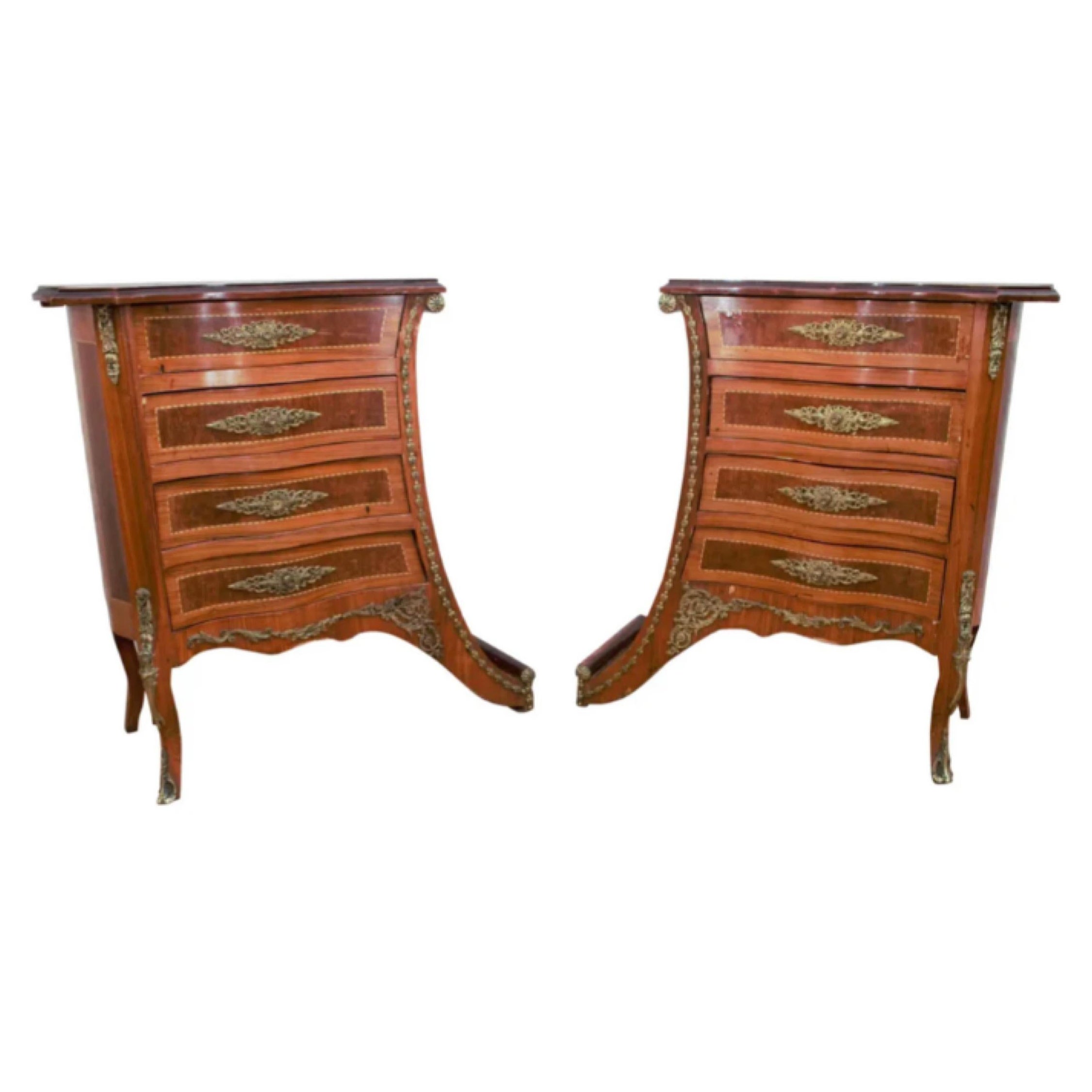 Vintage French Renaissance Revival Flared Legs Side Cabinets - Pair For Sale