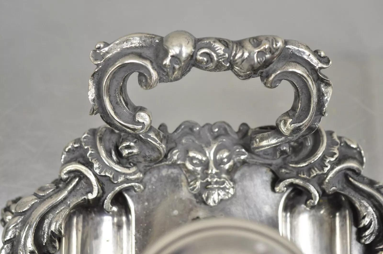 Vintage French Renaissance Silver Plated Figural Italian Inkstand Desk Inkwell en vente 2