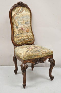 Vintage French Renaissance Style Nussbaum Barock Figural Tapestry Side Chair