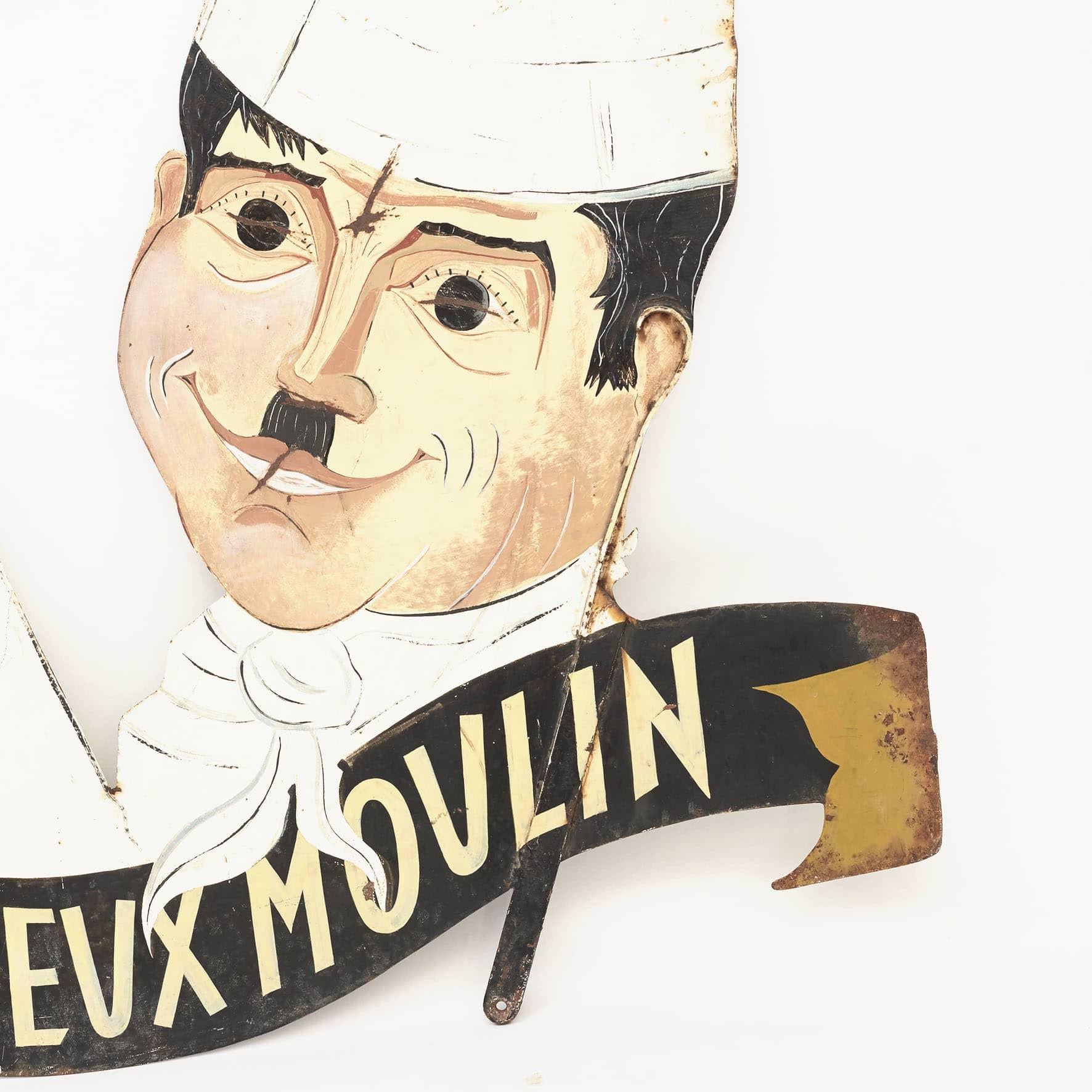 Industrial Vintage French Restaurant Sign, Painted Metal, France, C. 1920 For Sale