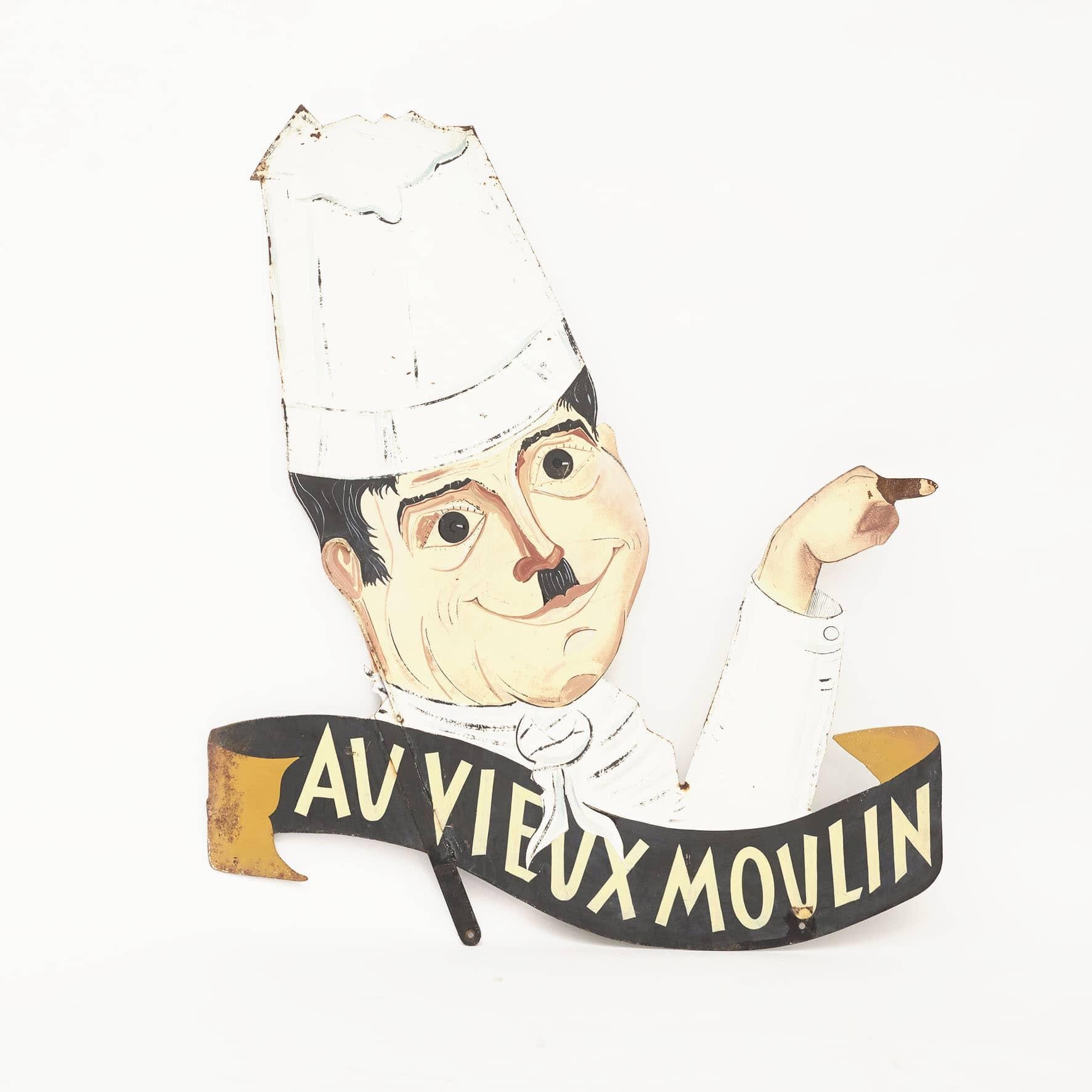 Vintage French Restaurant Sign, Painted Metal, France, C. 1920 For Sale 2