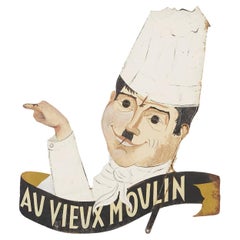 Vintage French Restaurant Sign, Painted Metal, France, C. 1920