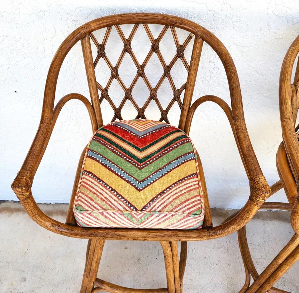 Vintage French Retro Barstools Bamboo Swivel 6