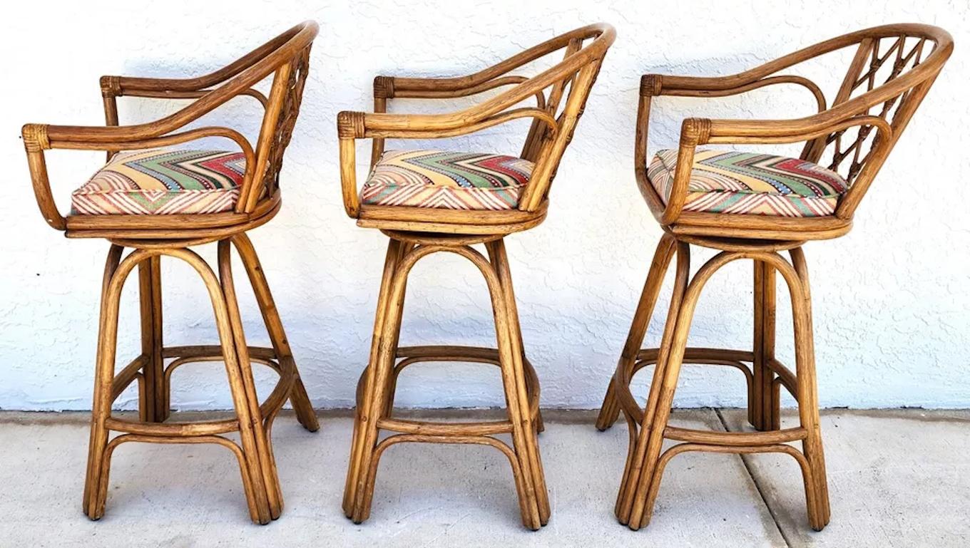 Vintage French Retro Barstools Bamboo Swivel 7