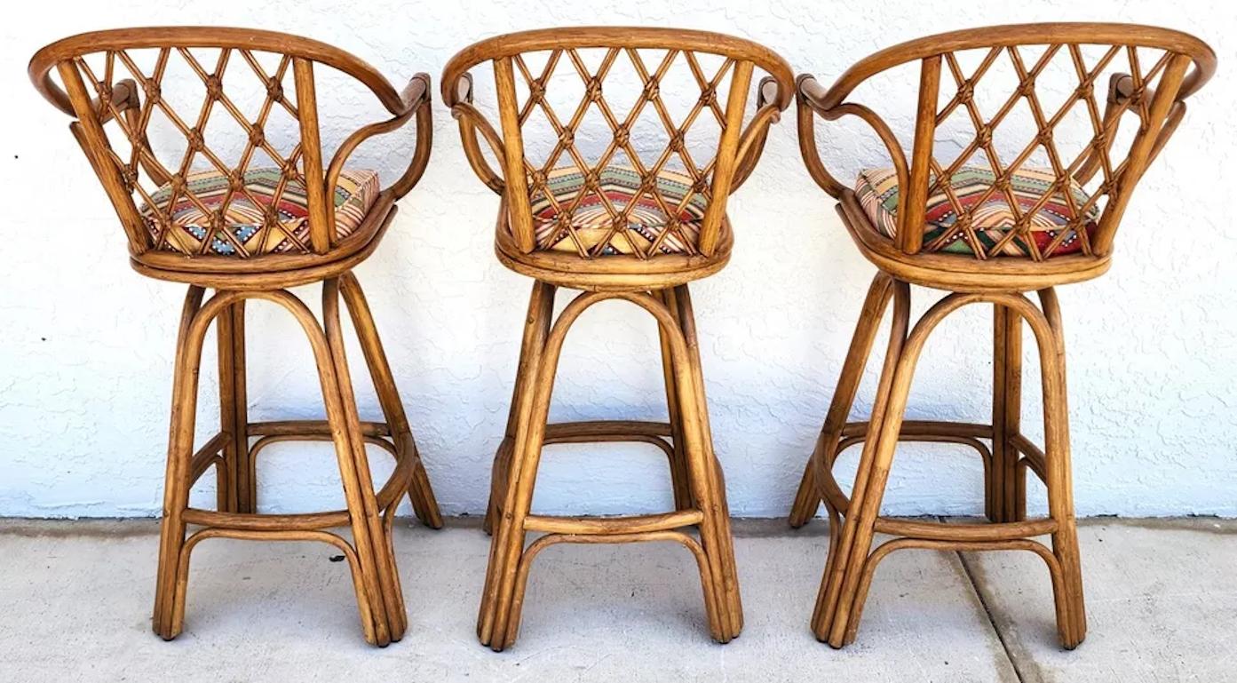 Vintage French Retro Barstools Bamboo Swivel 8