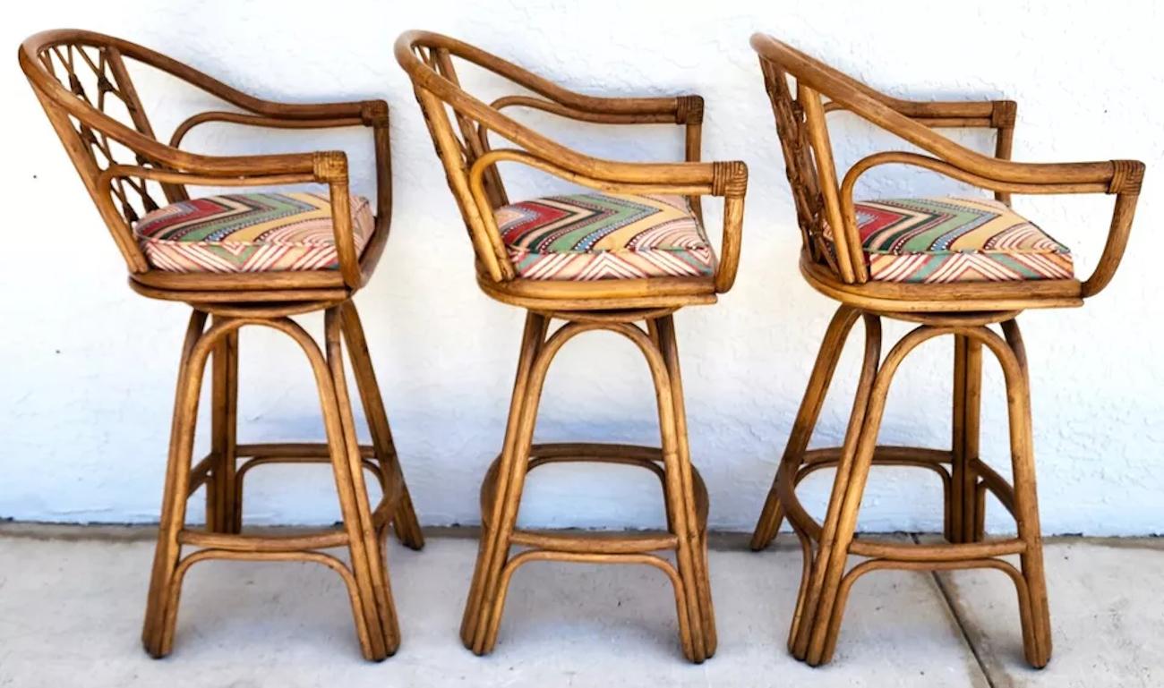 Vintage French Retro Barstools Bamboo Swivel 9
