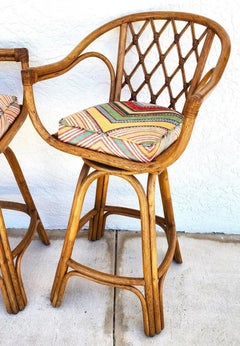 Vintage French Retro Barstools Bamboo Swivel