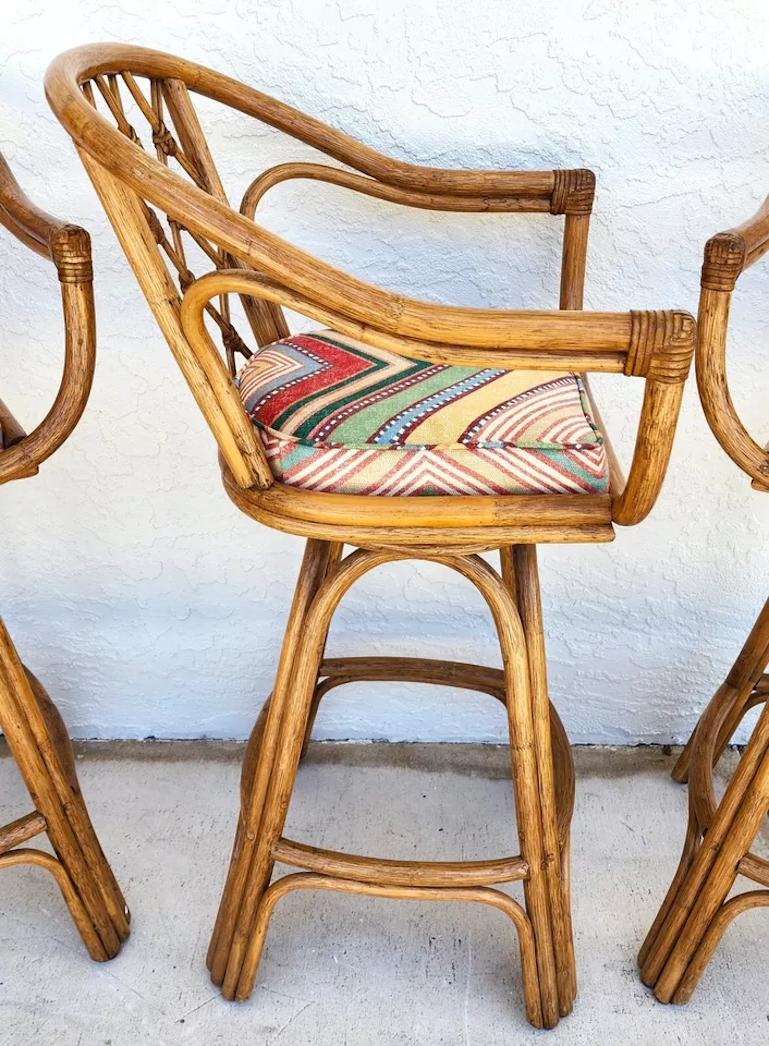 Bohemian Vintage French Retro Barstools Bamboo Swivel