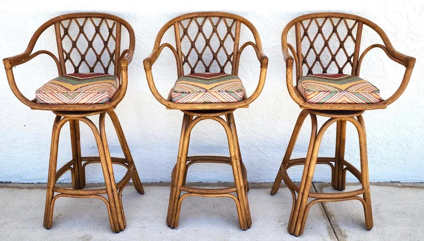 Vintage French Retro Barstools Bamboo Swivel 3